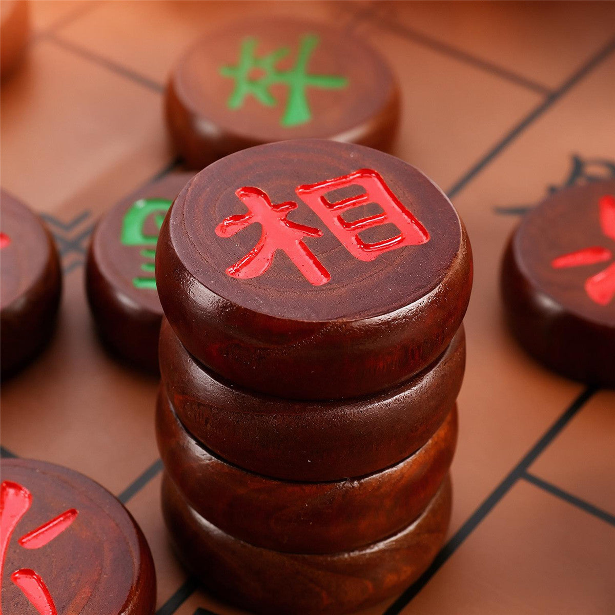 Chinesisches Schachspiel (Xiangqi) | Rosenholz-Figuren & Leder-Spielbrett