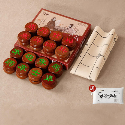 Chinesisches Schachspiel (Xiangqi) | Rosenholz-Figuren & Leder-Spielbrett