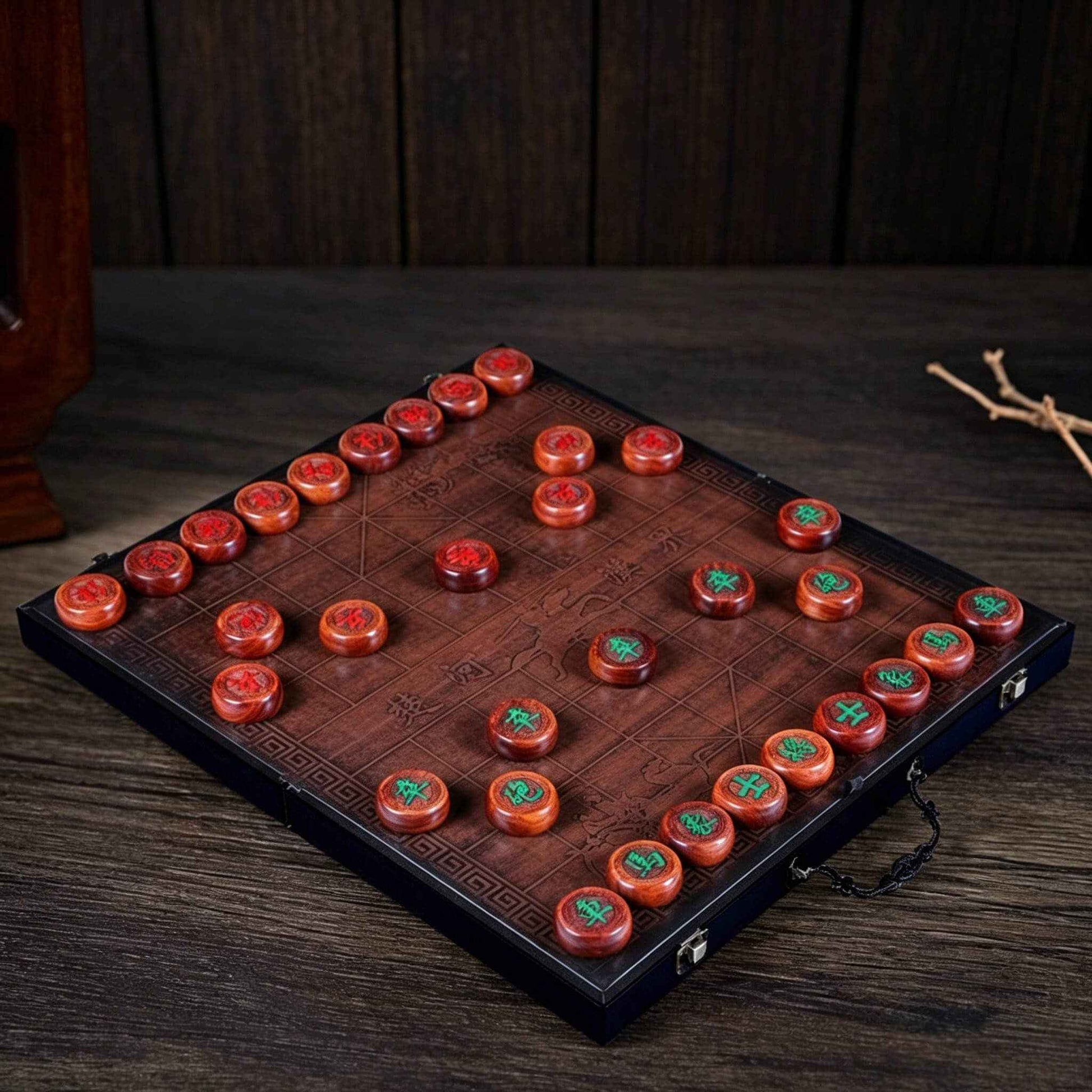 Rosewood Chinese Chess (Xiangqi) Set with Folding Wooden Board
