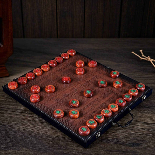 Rosewood Chinese Chess (Xiangqi) Set with Folding Wooden Board