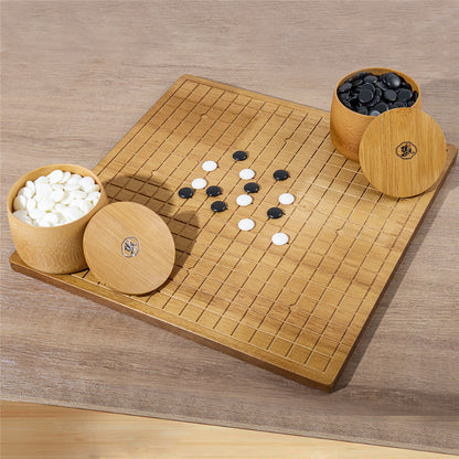 Solid Oak Go (Weiqi) Set | Bamboo Bowls & 361 Jade-Style Stones
