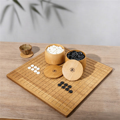 Solid Oak Go (Weiqi) Set | Bamboo Bowls & 361 Jade-Style Stones