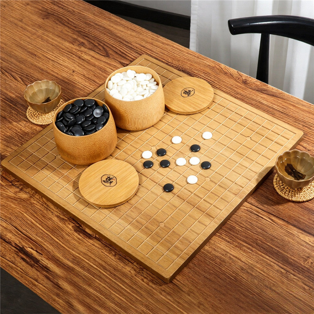 Solid Oak Go (Weiqi) Set | Bamboo Bowls & 361 Jade-Style Stones