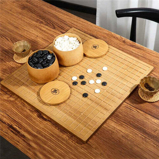 Solid Oak Go (Weiqi) Set | Bamboo Bowls & 361 Jade-Style Stones