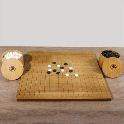 Solid Oak Go (Weiqi) Set | Bamboo Bowls & 361 Jade-Style Stones
