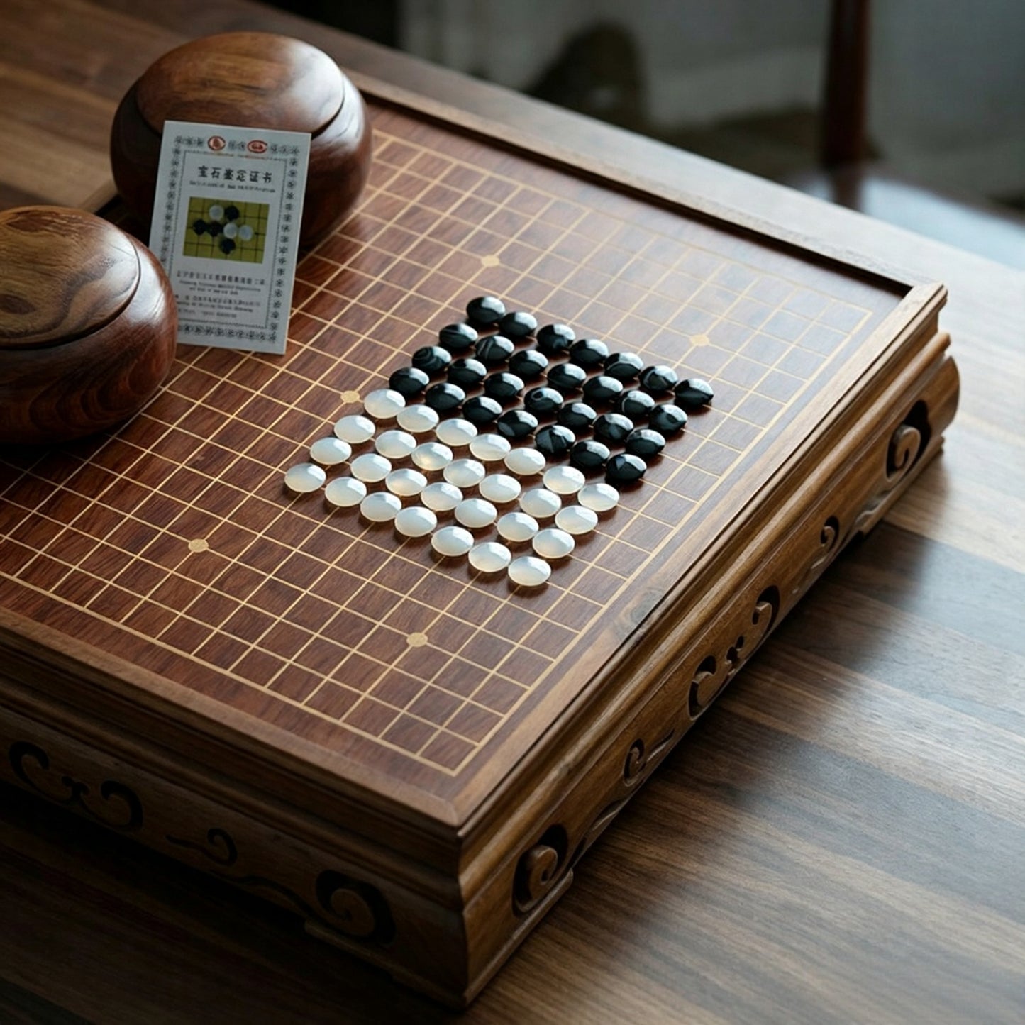 Solid Wood Go Board Set with Natural Agate Stones | Double-Drawer Weiqi Set