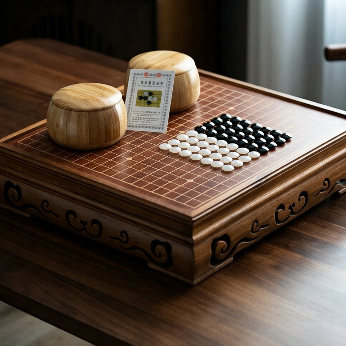 Solid Wood Go Board Set with Natural Agate Stones | Double-Drawer Weiqi Set