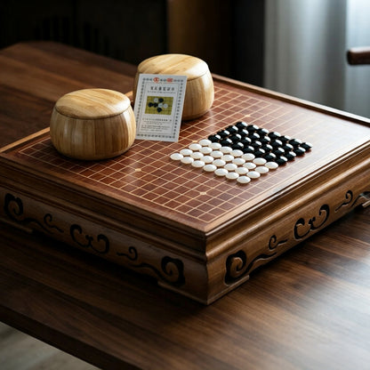 Solid Wood Go Board Set with Natural Agate Stones | Double-Drawer Weiqi Set