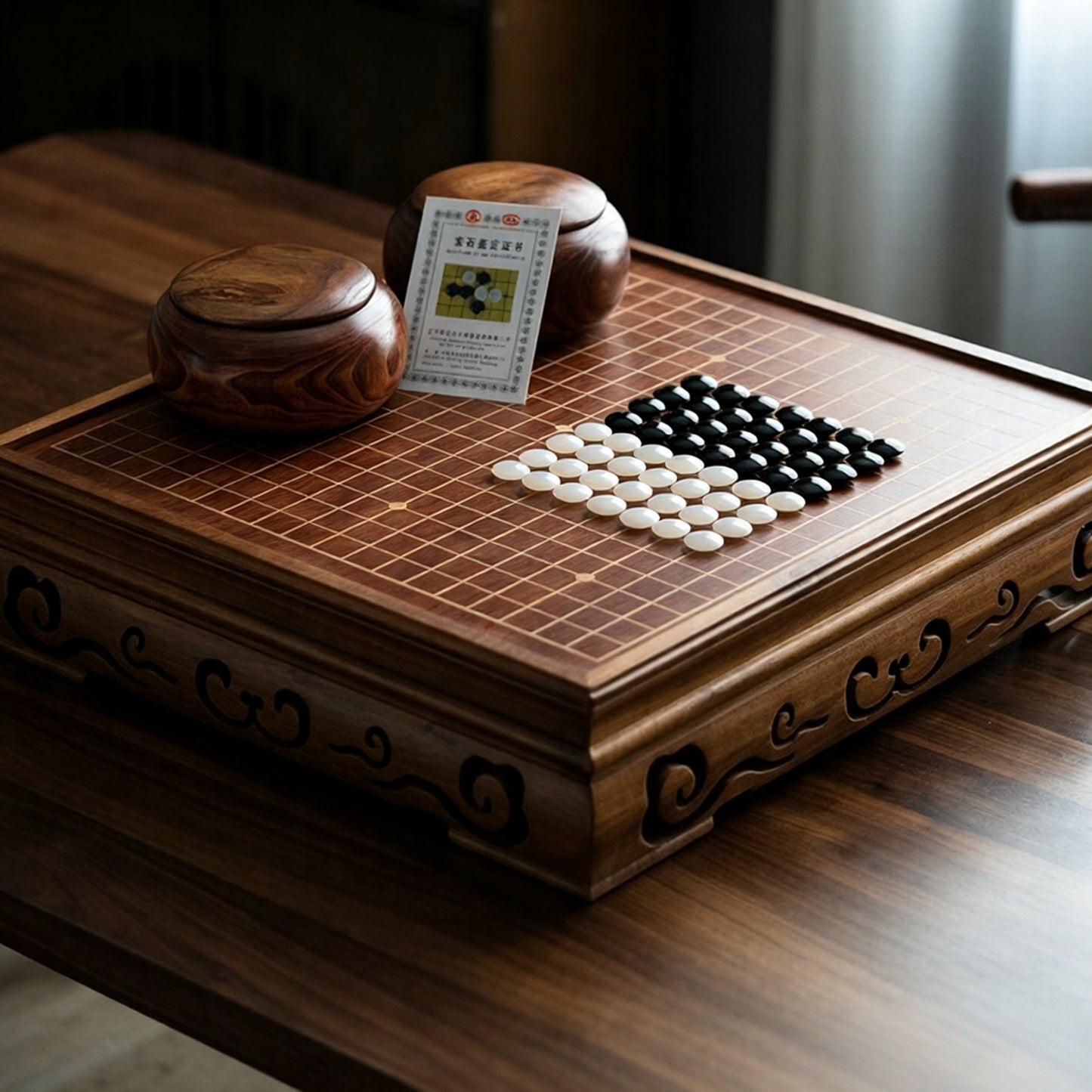 Solid Wood Go Board Set with Natural Agate Stones | Double-Drawer Weiqi Set