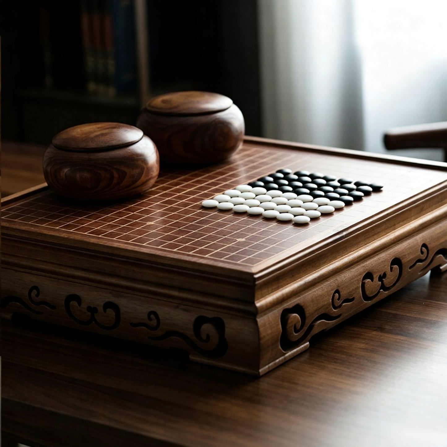 Solid Wood Go Board Set with Natural Agate Stones | Double-Drawer Weiqi Set