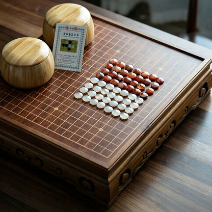 Solid Wood Go Board Set with Natural Agate Stones | Double-Drawer Weiqi Set